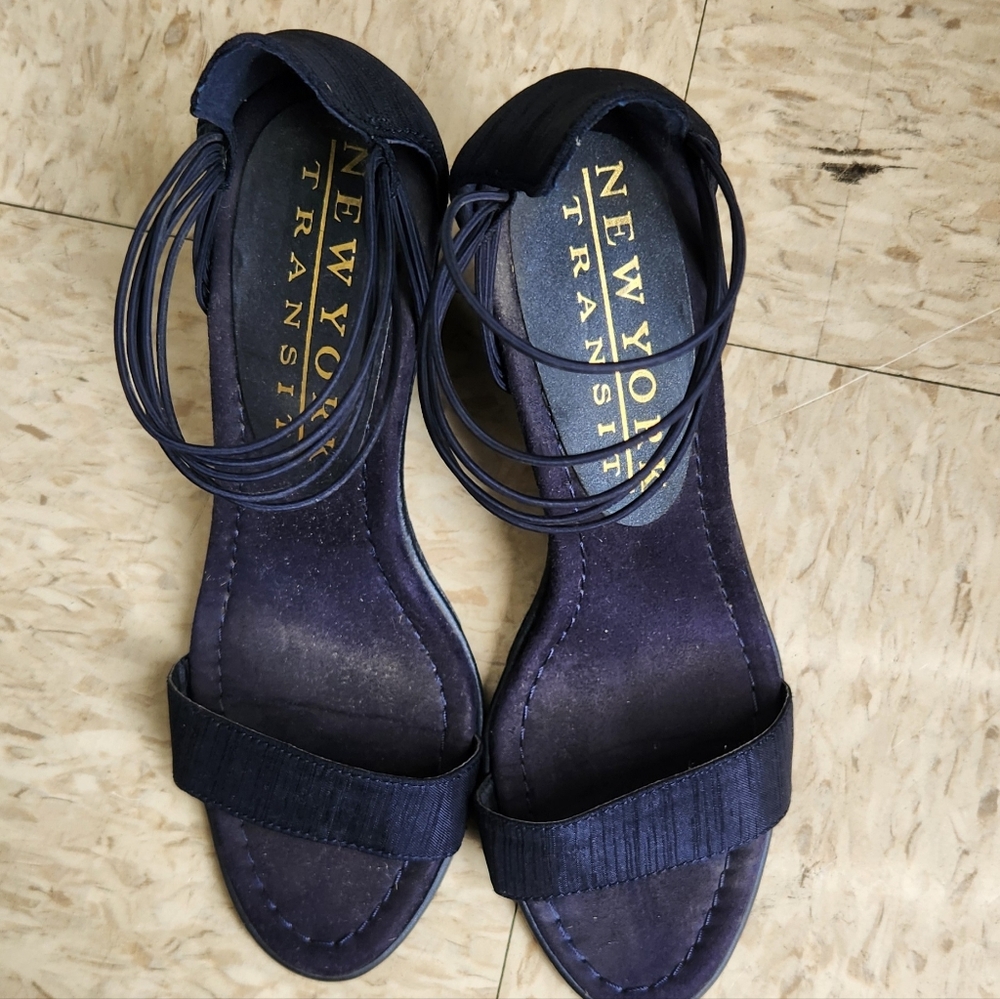 Navy Elastic Ankle- Wedge Sandal-New York Transit - Picture 2 of 7
